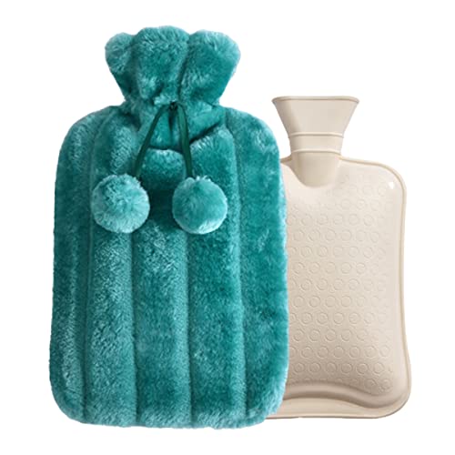 Wärmflasche mit Bezug, 2 Liter Naturkautschuk-Wärmbeutel-Fleece-Bezug für zusätzliche Wärme und Komfort zur Linderung von Rücken-, Nacken- und Beinmuskelschmerzen und Krämpfen (grün)