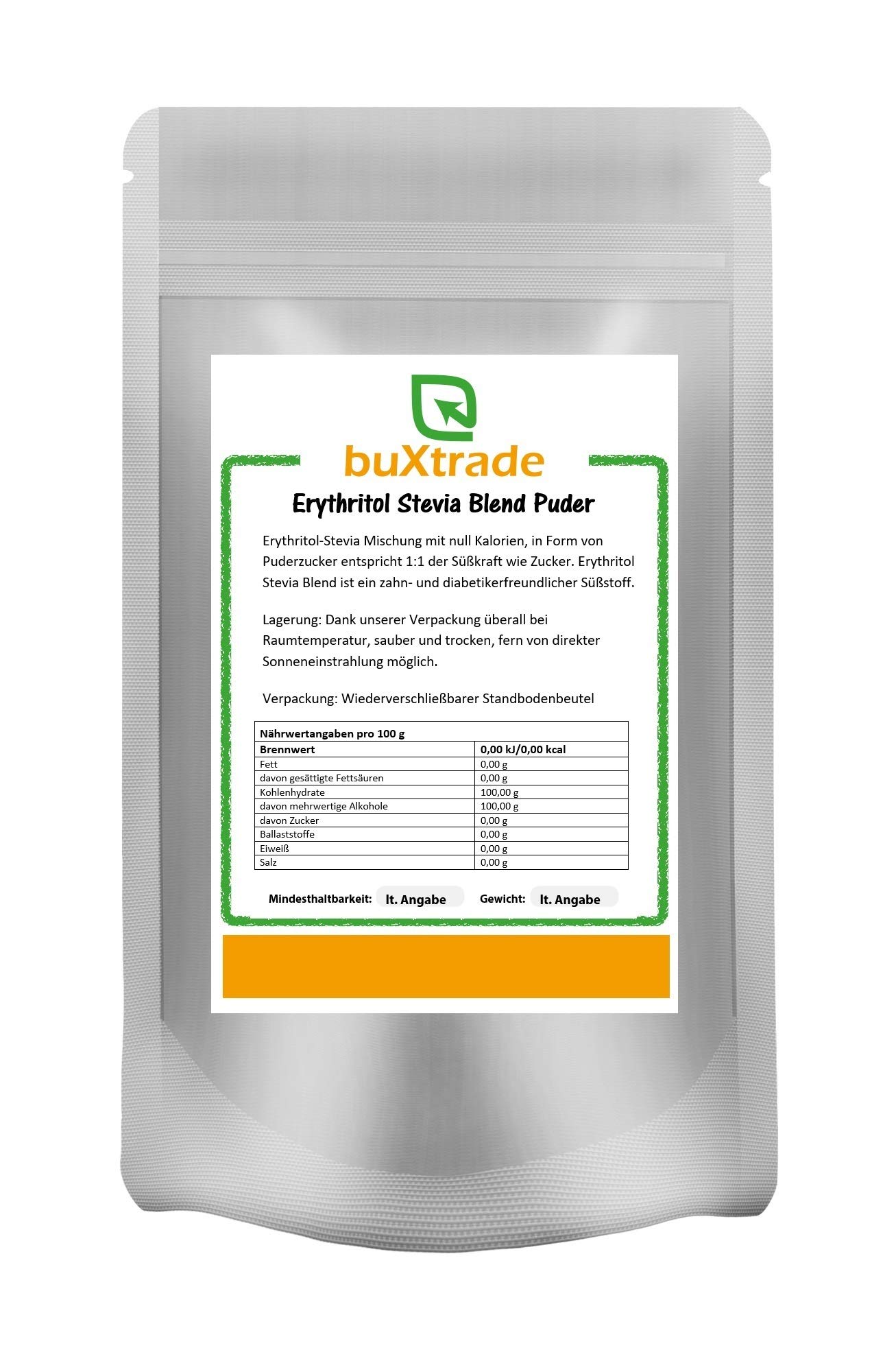 4x 500 g | Erythritol + Stevia Mischung PUDERZUCKER | Erythrit | Zuckerersatz | Kalorienfrei | Buxtrade