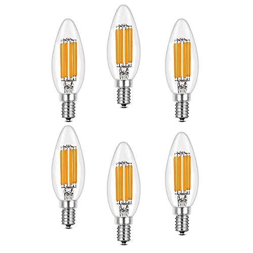 ZYUJIA E14 LED Dimmbare Glühbirnen,C35 Kleine Schraubkandelaber LED Kerzenbirnen Warmweiß 2700K 6W Glühbirne(Entspricht 60W)6 Packungen