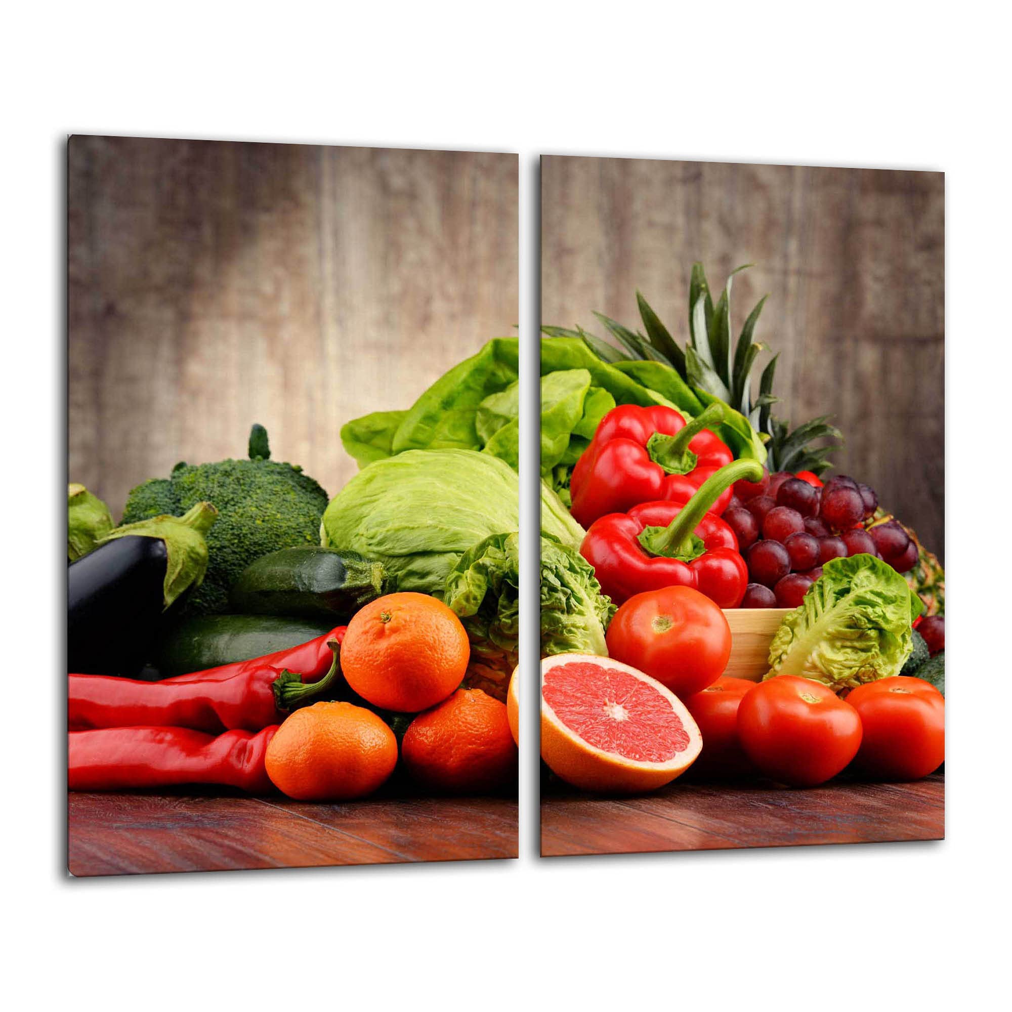 Gsmarkt Herdabdeckplatten Schneidebrett Set 2x30x52 Glasbild Früchte