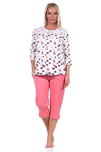 NORMANN-Wäschefabrik Damen Kurzarm Capri Schlafanzug Pyjama in Tupfen-Punkte Optik - auch in Übergrössen, Farbe:apricot, Größe:36-38