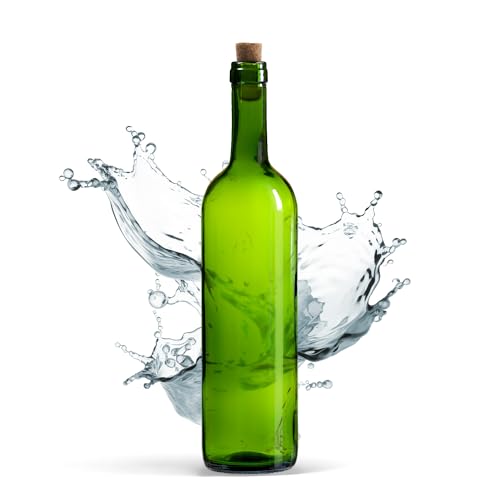 WYSKONT Bordeaux Typ Leere Weinflasche mit Korken für die Aufbewahrung von Getränken zu Hause zum Servieren von Bordole aus grün Glas, 0,75 l Fassungsvermögen, 7,4 x 29,3 cm, 1 Set x 32 Flaschen