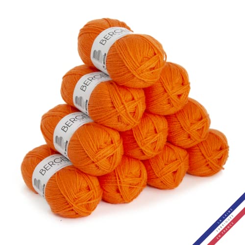Bergère de France - BARISIENNE, Wolle set zum stricken und häkeln (10 x 50g) - 100% Acryl - 4 mm - Sehr weicher Rundfaden - Orange (CAROTTE)