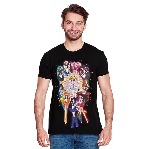 Elbenwald Sailor Moon T-Shirt mit Crew Motiv für Anime Fans Herren Damen Unisex Baumwolle schwarz - S