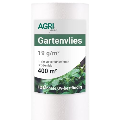 AGRI plus Gartenvlies auf Rolle I 4,0 x 100 m I Verschiedene Maße I Reißfestes 19 g/m² Abdeckvlies für den Außenbereich I Frostschutz für Pflanzen I Vlies wasserdurchlässig & UV-beständig