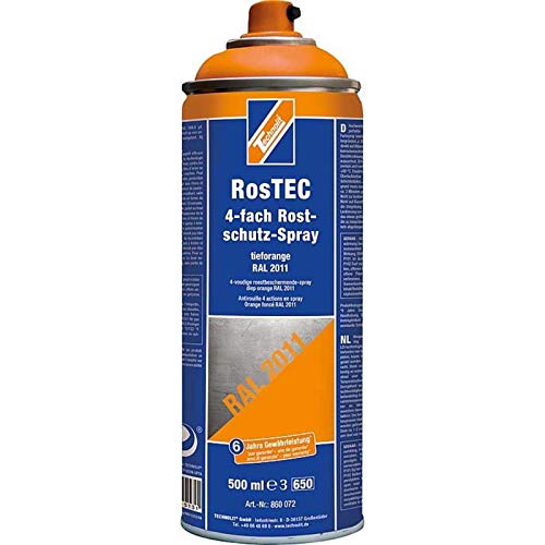 TECHNOLIT RosTEC 4-Fach Rostschutz RAL Spray 500 ml, Farbspray, Rostschutzspray, Korrosionsschutz, Grundierung, Farbe:tieforange