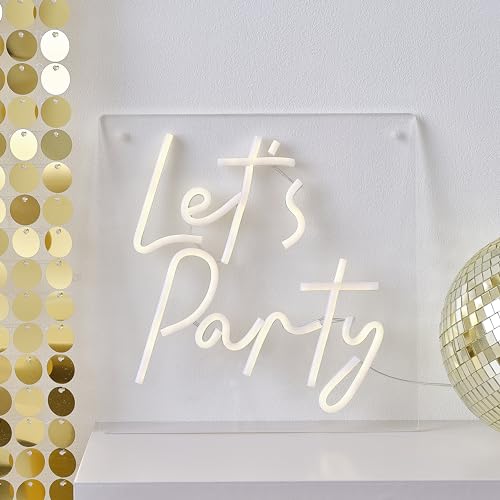 Ginger Ray 'Let's Party' Warm White LED Neon Wall Light Birthday Party Decoration 29.5cm x 29.5cm