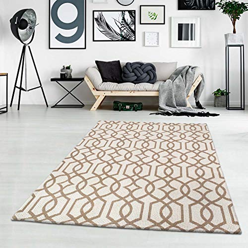 Teppich Baumwolle - Creme Taupe 150x230 cm Ethno-Stil - Teppiche Modern Wohnzimmer