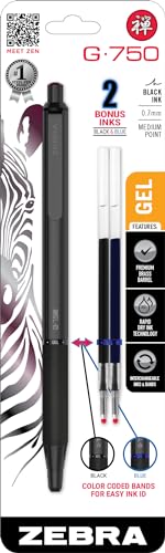 Zebra Pen G-750 Gelschreiber, einziehbar, schwarzer Messingschaft, mittlere Spitze, 0,7 mm, schwarze Tinte, 1 Stück (49811)