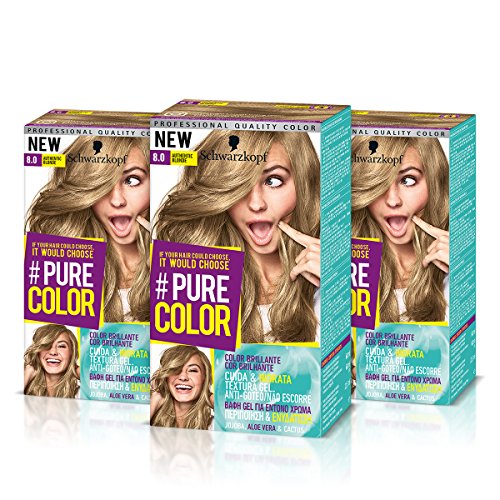Schwarzkopf Pure Color dauerhafte Gel-Haarfarbe, Nr. 8.0 „Authentic Blonde“, 3 Packungen