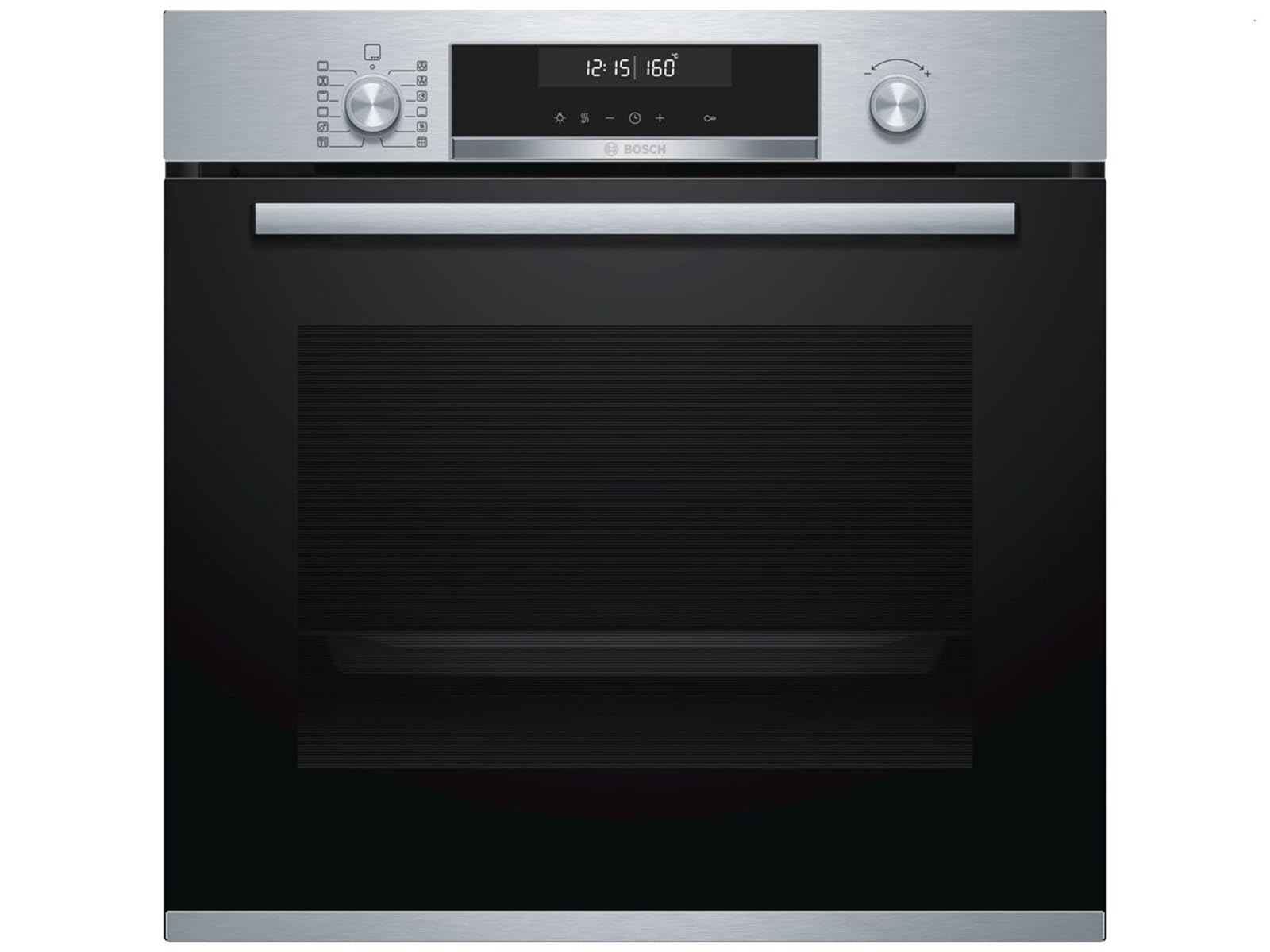 Bosch HBA578BS0 Serie 6 Einbau-Backofen, 60 x 60 cm, Pyrolyse Selbstreinigung, AutoPilot 30 30 Automatikprogramme, 3D Heißluft Backen auf 3 Ebenen, LCD-Display, Versenkknebel, Kindersicherung