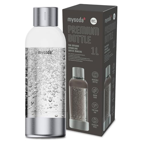 Mysoda: Premium 1L Wasserflasche Wassersprudler mit rostfreiem Edelstahl Deckel und Boden (Wiederverwendbare und BPA-frei) - Silber