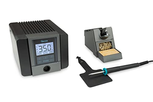 Quick TS1200 digital regelbare ESD 120 Watt inkl. Lötkolben mit 1 mm Rapid-Kartuschen-Lötspitze und Zubehör SMD Lötstation für Industrie, Labor, Schule und Hobby in 7 s auf 350 °C