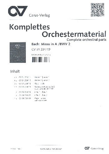 Bach, Johann Sebastian: Missa in A Soli SAB, Coro SATB, 2 Fl, 2 Vl, Va, Bc