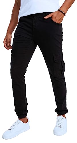 Leif Nelson Herren Hose Jeans Jeanshose Chino Cargo Chinohose Jogger Freizeithose Slim Fit LN9285; W34L30, Schwarz