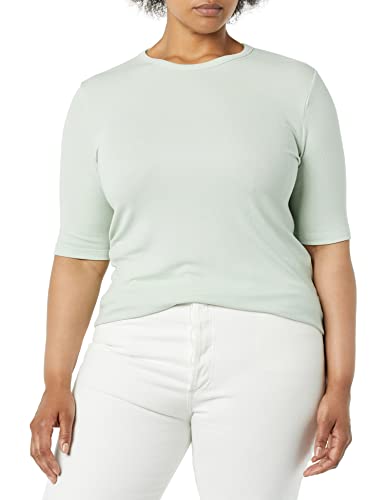 Amazon Aware Damen Geripptes T-Shirt aus Modal mit ellenbogenlangen Ärmeln und Rundhalsausschnitt (in Übergröße erhältlich), Helles Salbeigrün, 5XL Große Größen