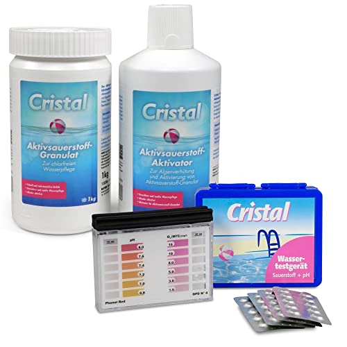 Bayrol Cristal-Set mit Aktivsauerstoff Granulat, Aktivator & Tester für eine schnelle und chlorfreie Wasserdesinfektion im Pool