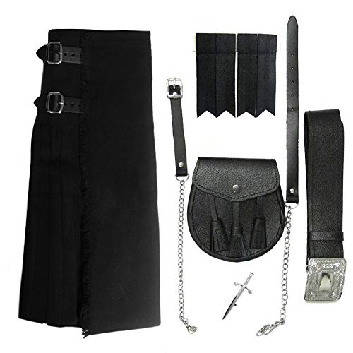 Tartanista - Herren Kilt-Set - 5-teilig - Einfarbig Schwarz - Taille (Nabelhöhe): 96,5cm (38“)/Länge: 61cm (24“)