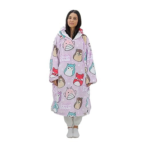 Character World Hugzee Oversized Wearable Hooded Fleece | Super Warm and Cosy Sherpa Lined Squishmallows Design | Perfect for Teens, Women and Men, One Size Recommended Height 110cm+