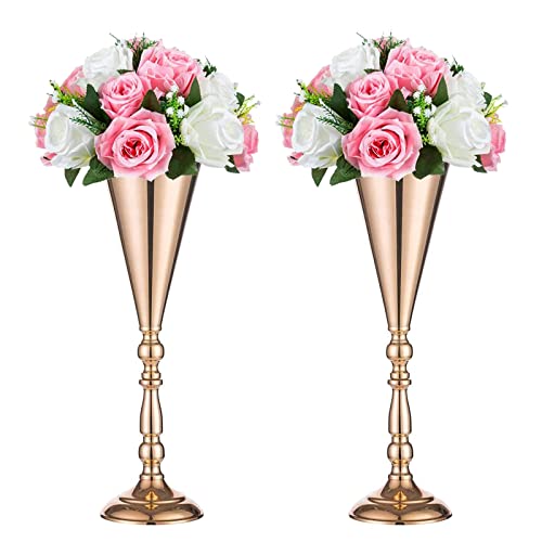 Sziqiqi Satz von 2 Hoch Metall Hochzeit Mittelstücke für Rezeption, Gold Blumenvase Stehen, Basis Decortion für Party, Veranstaltungen, Geburtstag, Feierlichkeiten, L × 2