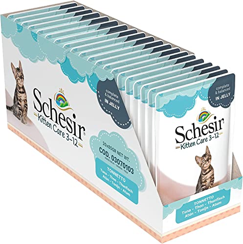 Schesir Cat Kitten Thunfisch, Katzenfutter nass für Kätzchen, 20 Beutel x 85 g
