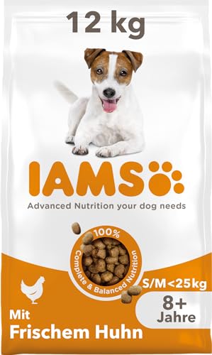 IAMS for Vitality Senior Hundefutter trocken für kleine & mittlere Rassen mit frischem Huhn, 12kg