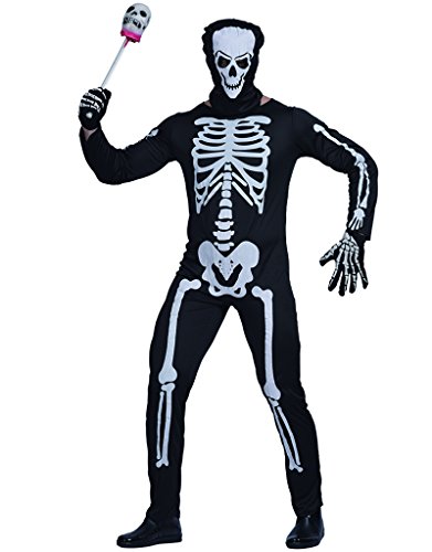 EraSpooky Herren Skelett Halloween Kostüm, Weiss/opulenter Garten, L