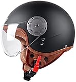 Motorradhelm mit offenem Gesicht 3/4-Jet-helm HD-Visier in W-Form ECE-zertifizierter leichter halbbedeckender Schutzhelm für Herren Damen herausnehmbares Futter Ohrmuscheln E,54-61CM