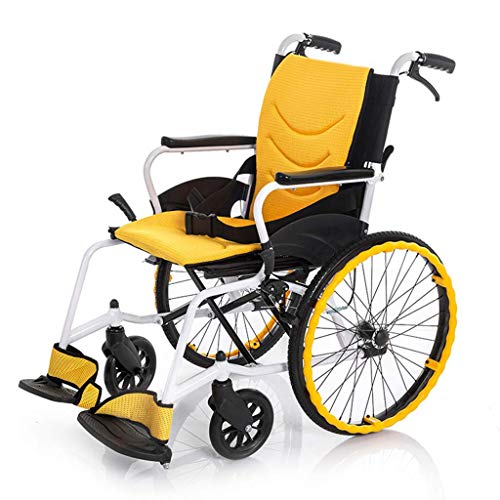 AOLI Leicht faltbaren Rollstuhl, Hand Aluminium Rollstuhl, Leichtes High-End faltbaren Rollstuhl, Geeignet für Innen- und Außenanwendungen, für ältere Menschen, Behinderte Yellow1,Gelb