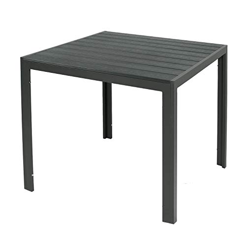 INDA-Exclusiv Luxus Aluminium Gartentisch anthrazit Esstisch Gartenmöbel Tisch Holzimitat wetterfest 90x90x74cm