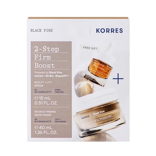 KORRES BLACK PINE Set 2-Step Boost für Straffung, Vorteilsset für Damen, Gesichtscreme 40 ml und Serum 15 ml, glättet und strafft reife Haut, für normale-Mischhaut. Vegan