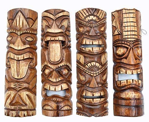 Interlifestyle 4 Tiki Masken 50cm im Hawaii Style 4er Set Holzmaske Wandmaske Südsee Karibik