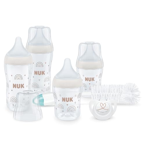 NUK Perfect Match Start Set | mit weichem Silikon-Trinksauger | Anti-Colic | inklusive NUK Star Schnuller 0-6 Monate | für einen entspannten Start ab der Geburt | BPA-frei | beige