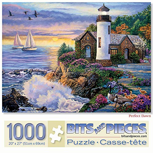Bits and Pieces - 1000 Teile Puzzle für Erwachsene – Perfect Dawn – 1000 Teile Ozean-Lighthouse Puzzle von Künstlerin Laura Glen Lawson