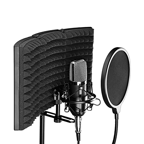 FAMKIT Professioneller Mikrofonisolationsschutz für Studio-Aufnahmen, Pop-Filter, faltbar, verstellbar, für jedes Kondensatormikrofon