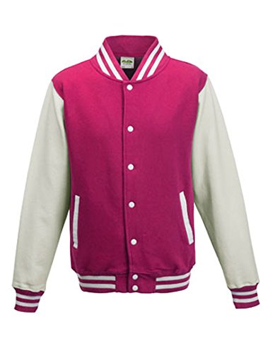 Just Hoods by AWDis Herren Jacke Varsity Jacket, Multicoloured (Hot Pink/White), L
