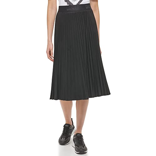DKNY Damen Faux Suede Midi Pleated Skirt, Schwarz, S EU