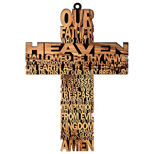 MaMeMi Olivenholzkreuz Our Father who Art in Heaven, ca. 27x18cm. Original aus dem Heiligen Land