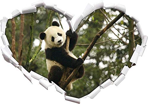 KAIASH 3D Wandsticker niedlicher Pandabär auf Baum Herzform im 3D Look Wand oder Türaufkleber Wandsticker Wandtattoo Wanddekoratio 92x64cm