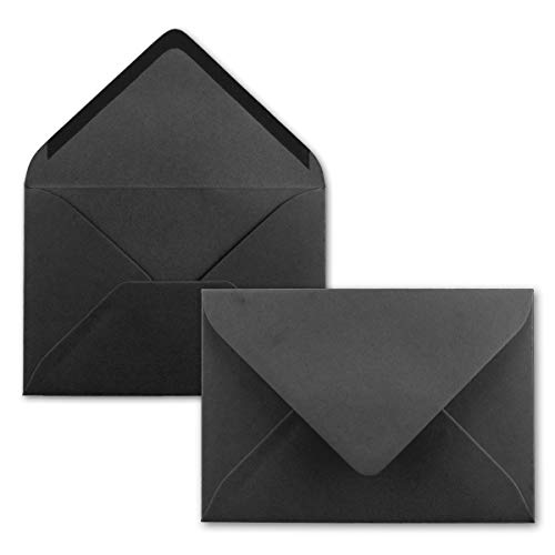200 Brief-Umschläge - Schwarz - DIN C6-114 x 162 mm - Kuverts mit Nassklebung ohne Fenster für Gruß-Karten & Einladungen - Serie FarbenFroh®