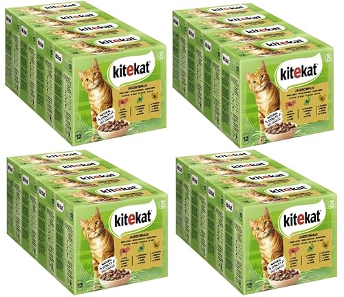 KITEKAT Portionsbeutel Multipack Katzenfutter Nassfutter (4X 4X 12x85g, Jagdschmaus in Sauce)