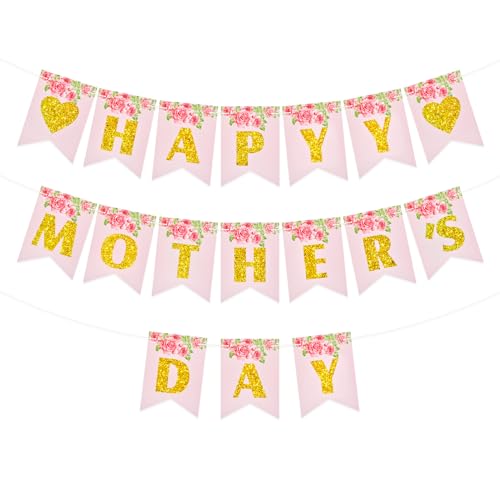Banner "Happy Mother's Day" – verschiedene Farben, Blumenmuster, Muttertagsgirlande, Banner, Muttertags-Familien-Fotohintergrund für Muttertagsdekoration, Partyzubehör
