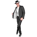 WIDMANN - Kostüm Gangster Anzug, Grau mit Nadelstreifen, Mafia Boss, Casino Kostüm