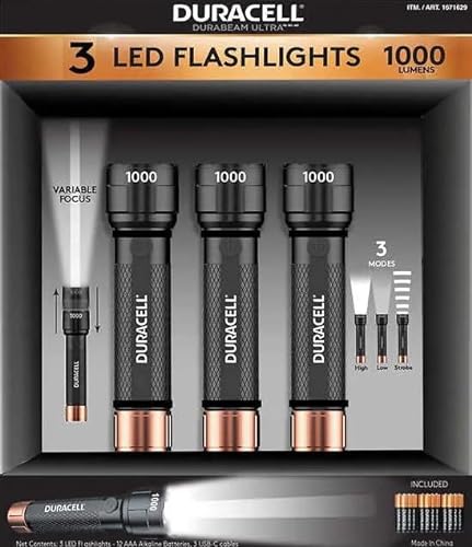 DURACELL DURABEAM Ultra LED-Taschenlampe, 1000 Lumen, 3er-Pack