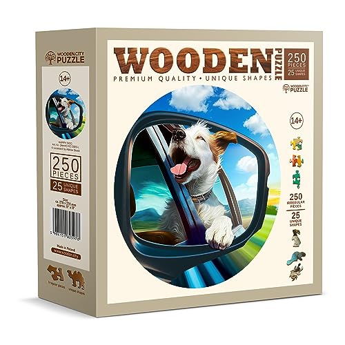 WOODEN.CITY Holzpuzzles Happy Dog 250 Teile - Lebendige Holzpuzzles für Erwachsene - Herausfordernde Holzschnittpuzzles - Tierförmige Puzzles - Einzigartige Holzpuzzle für Erwachsene - Puzzle