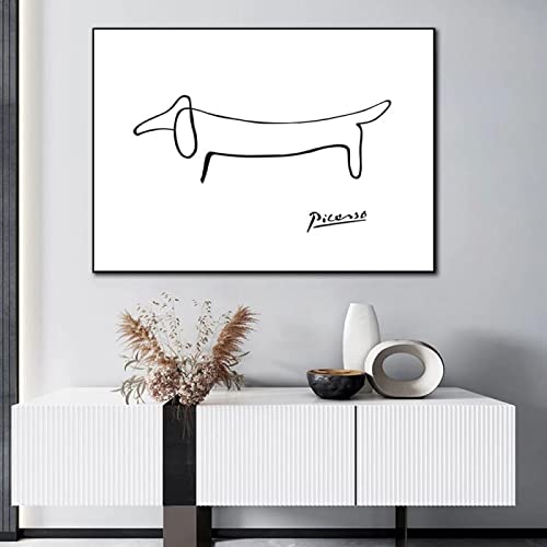 Zhaoyang Art Picasso abstrakte Linie kreativer Druck Dackel Hund Leinwand minimalistische Wandkunst Malerei nordische Bilder Wohnzimmer Dekor 85 x 140 cm/33 x 55 Zoll mit schwarzem Rahmen