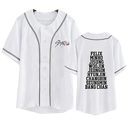 Kpop-StrayKids Baseball T-Shirt,Sommer Cool White Cardigan T-Shirts Für Stray Kids Band Fans Stay Geschenk