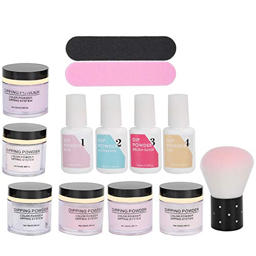 Nail Dipping Powder Set, Nail Art Powder Top Base Coat Gel Staubpinsel Maniküre Werkzeug Set(K1214)