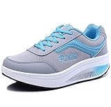 Solshine Damen Mesh Erhöhte Schnürer Plateau mit Keilabsatz Laufschuhe Sportschuhe, 39 EU, Farbe: Blau3