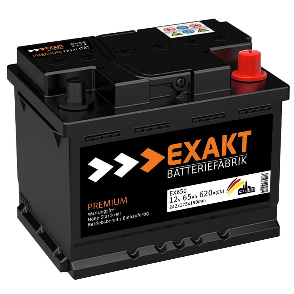 EXAKT Autobatterie 12V 65Ah Starterbatterie PKW KFZ Auto Batterie (65Ah)